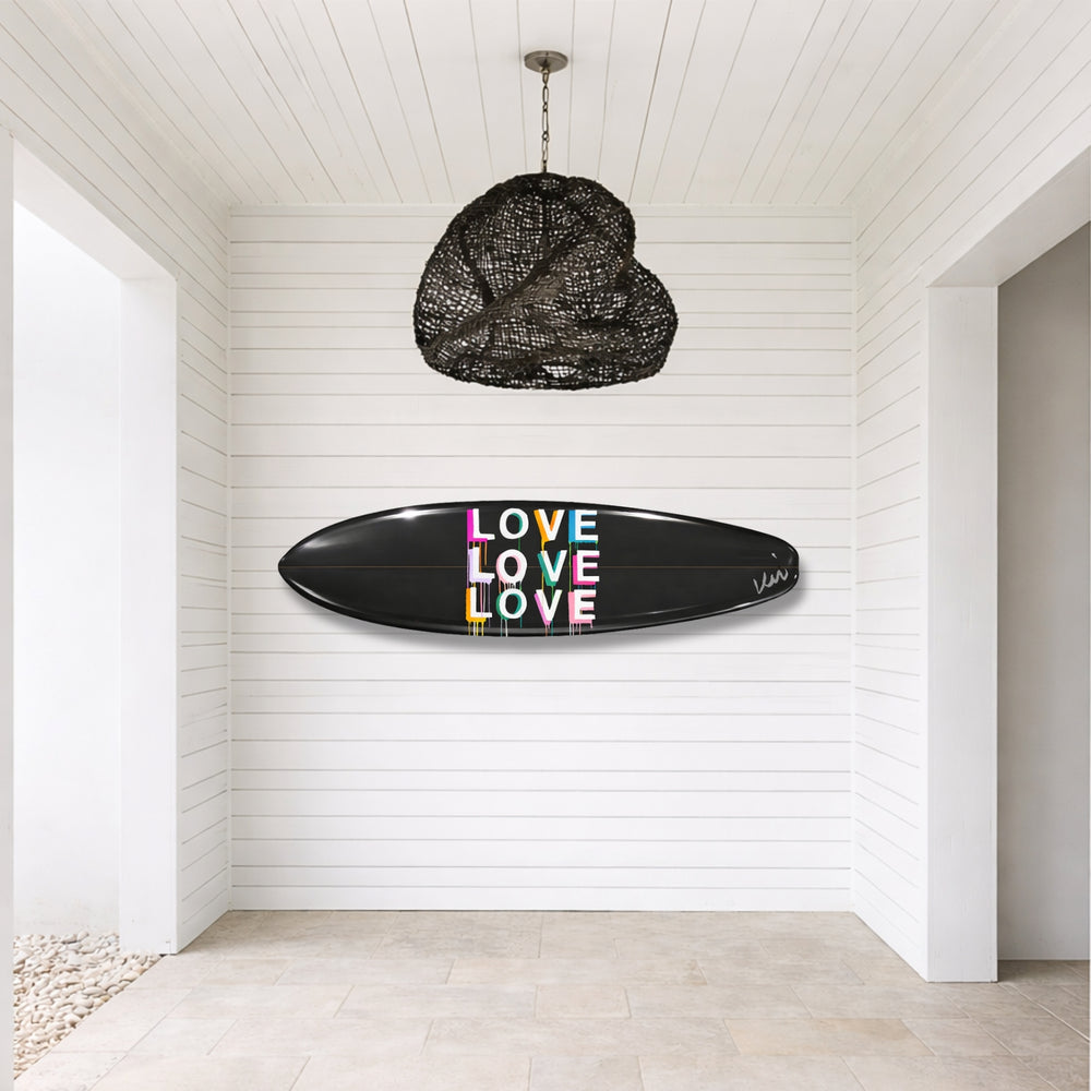 Love On Repeat Surfboard by Kerri Rosenthal, styled view