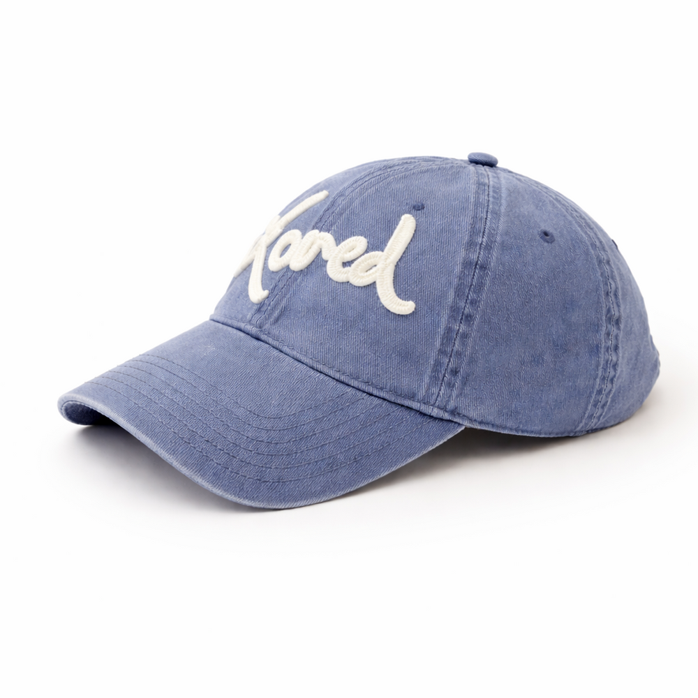 Loved Baseball Hat in washed blue, side view