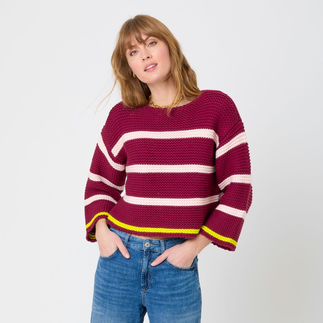 Kerri Rosenthal Frenchy Cotton V Neck Sweater- Mid Blue