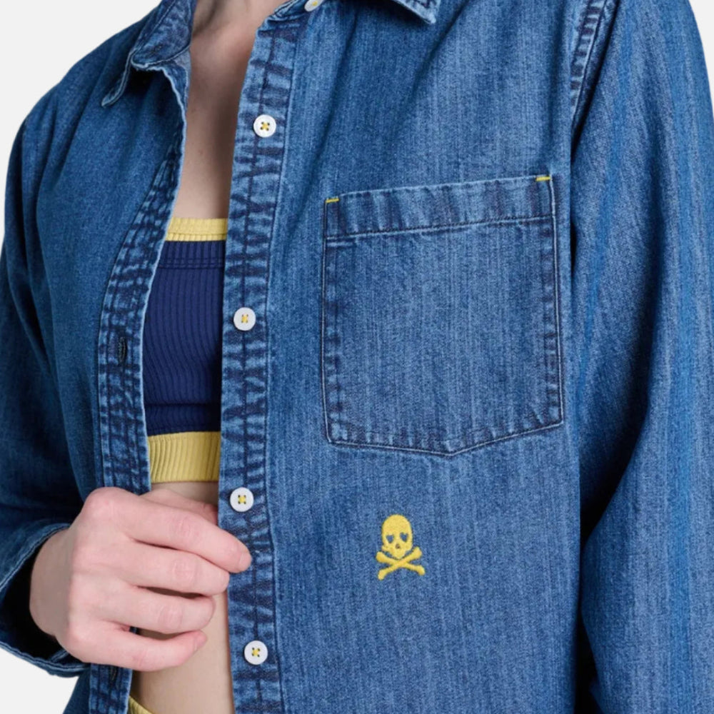 SoulCycle x KR Mia Soul Brigade cotton oversized denim shirt - Shop stylish SoulCycle clothing by Kerri Rosenthal.