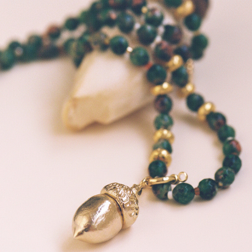 Bellota Dorada multicolor necklace with agate bead and gold-bronze charm - women's necklaces by Kerri Rosenthal