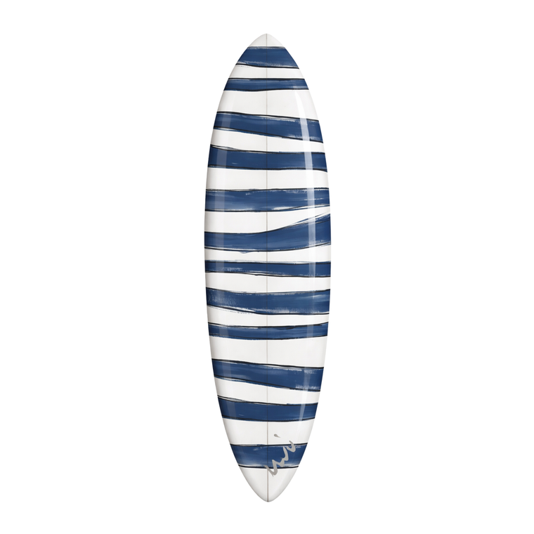 Navy blue and white summer stripes surfboard - Shop unique modern surfboards by Kerri Rosenthal