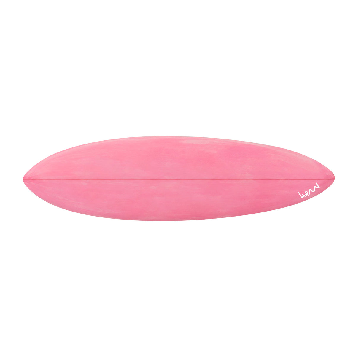 Palm Pink — hand-painted pink surfboard by Kerri Rosenthal, horizontal canvas in tropical palm pink, signed by Kerri