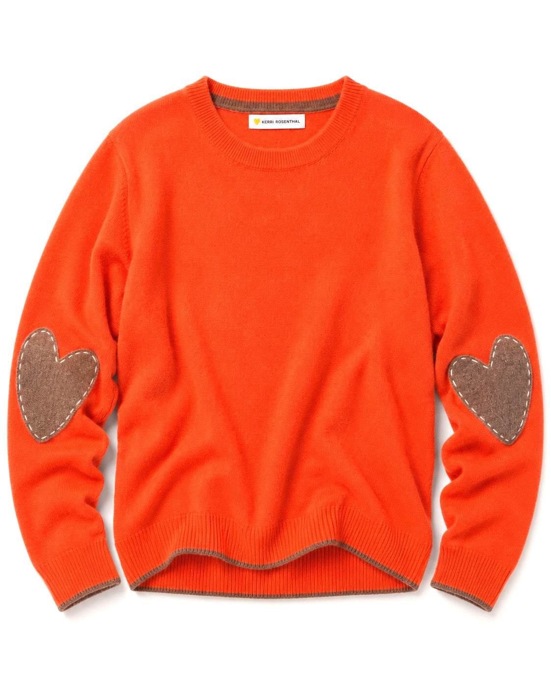 Kerri Rosenthal Patchwork Pullover Sweater in tomato featherweight cashmere, relaxed fit, view 5