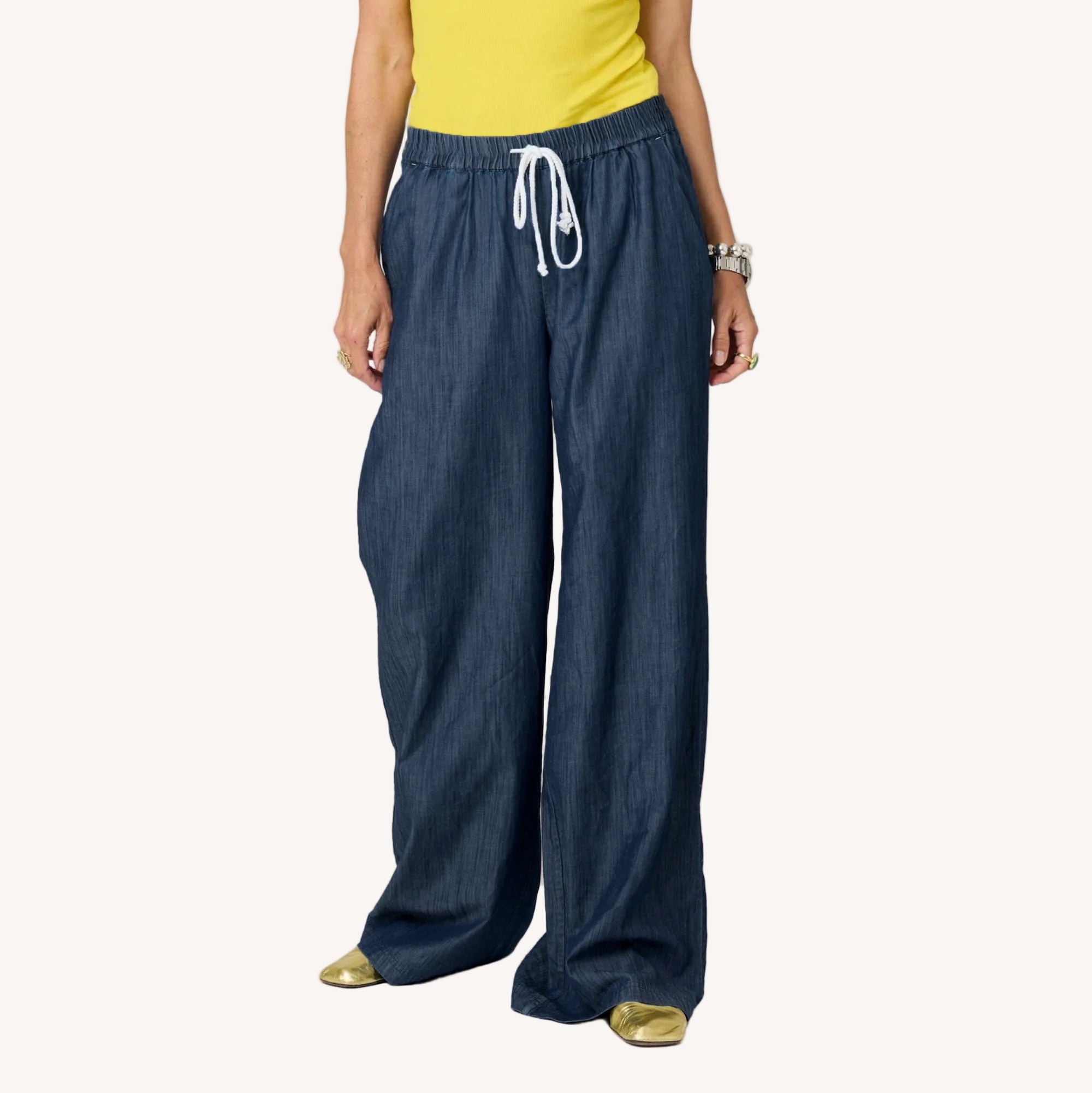 Palazzo Denim Blue Drawcord Waist Pant – KERRI ROSENTHAL