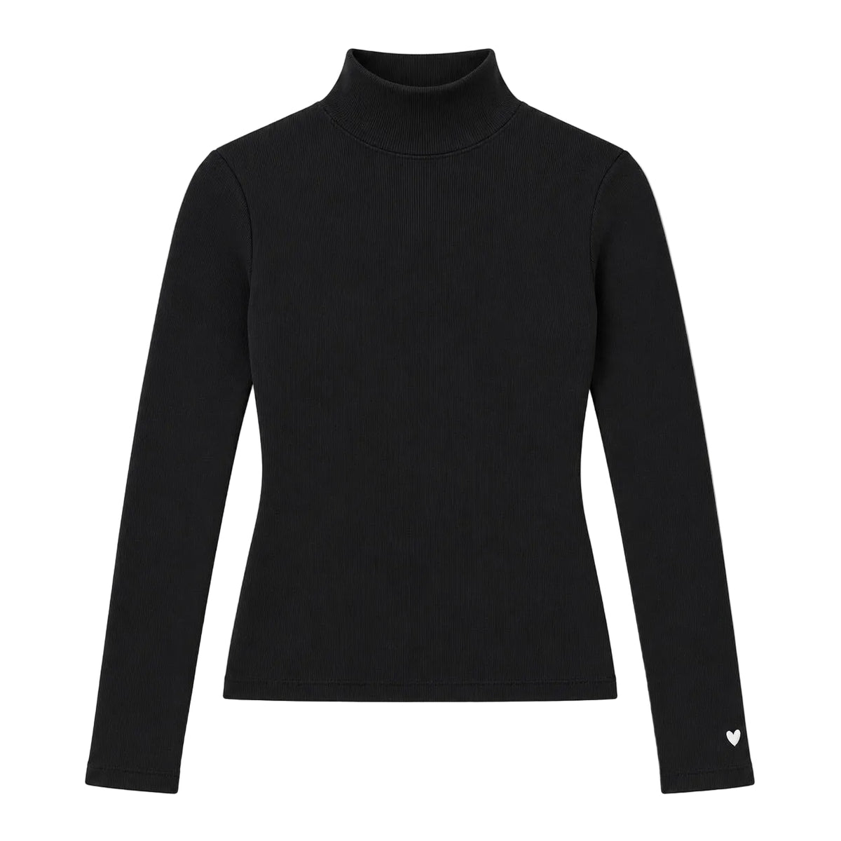 Flat view of the Mock Neck Rib Tee in black with long sleeves