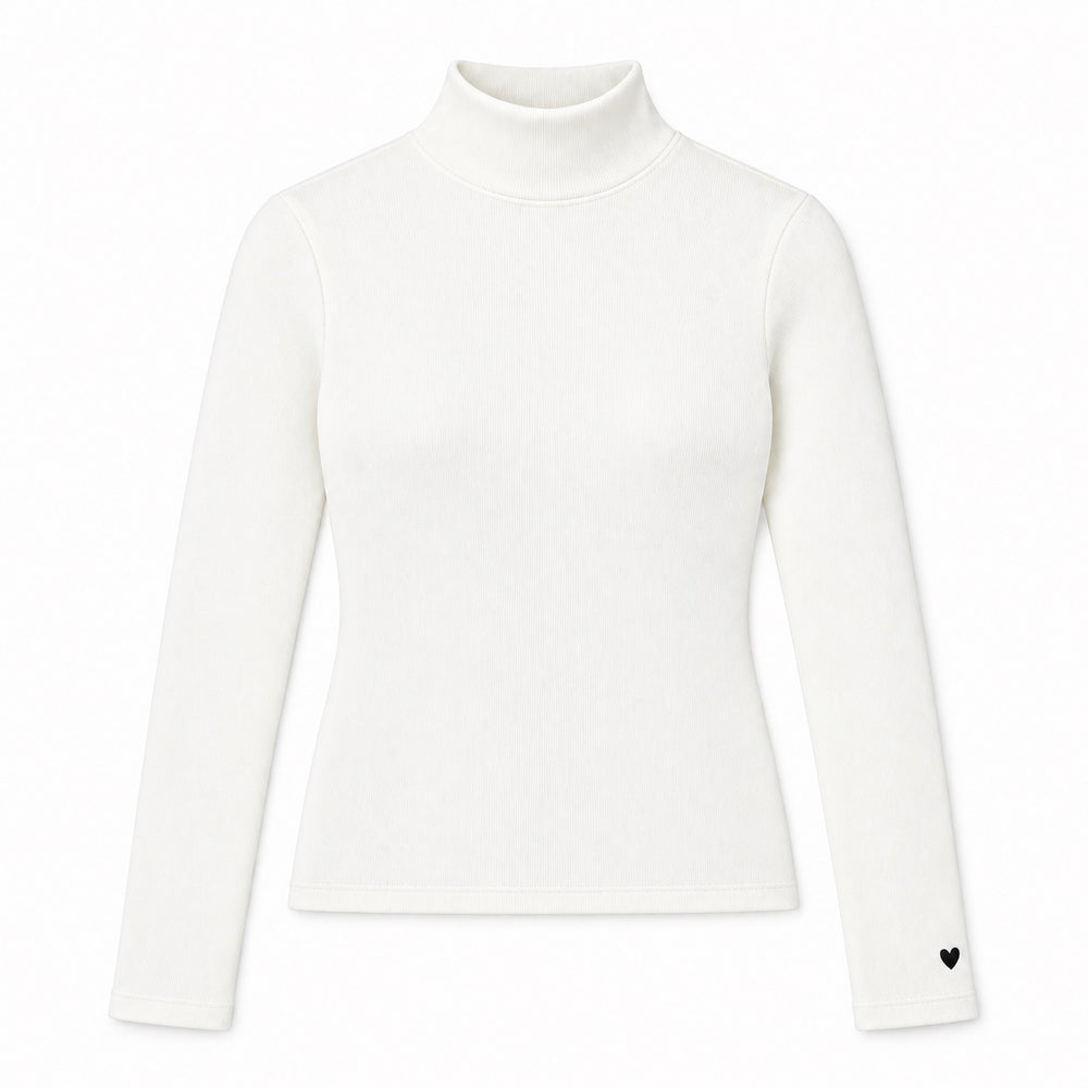 Flat view of the Mock Neck Rib Tee in cream with long sleeves