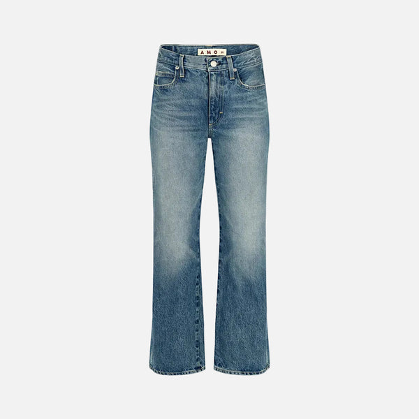 Robbie mid-rise 100% cotton blue jeans with a relaxed fit, easy flare, and a cropped length for that effortless look - Shop cute women’s jeans made in the USA