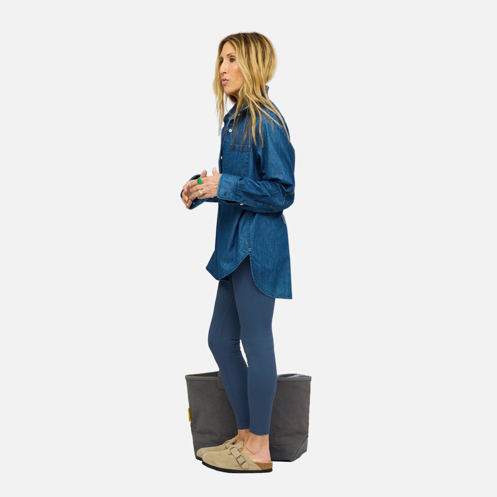 SoulCycle x KR Mia Soul Brigade denim shirt women - Shop stylish oversized denim shirt​ by Kerri Rosenthal.