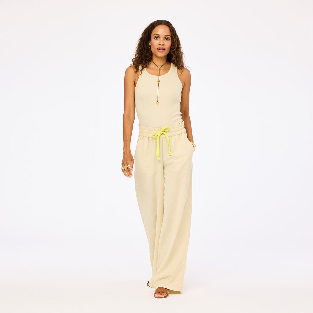 Wide leg palazzo pants in cotton blend with elastic waist - Shop women's cute vest tops & pants by Kerri Rosenthal