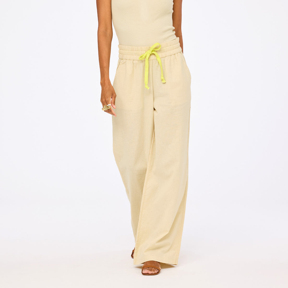 Palazzo beige sweatpants in cotton blend with elastic waist - Shop women's cute vest tops & pants by Kerri Rosenthal
