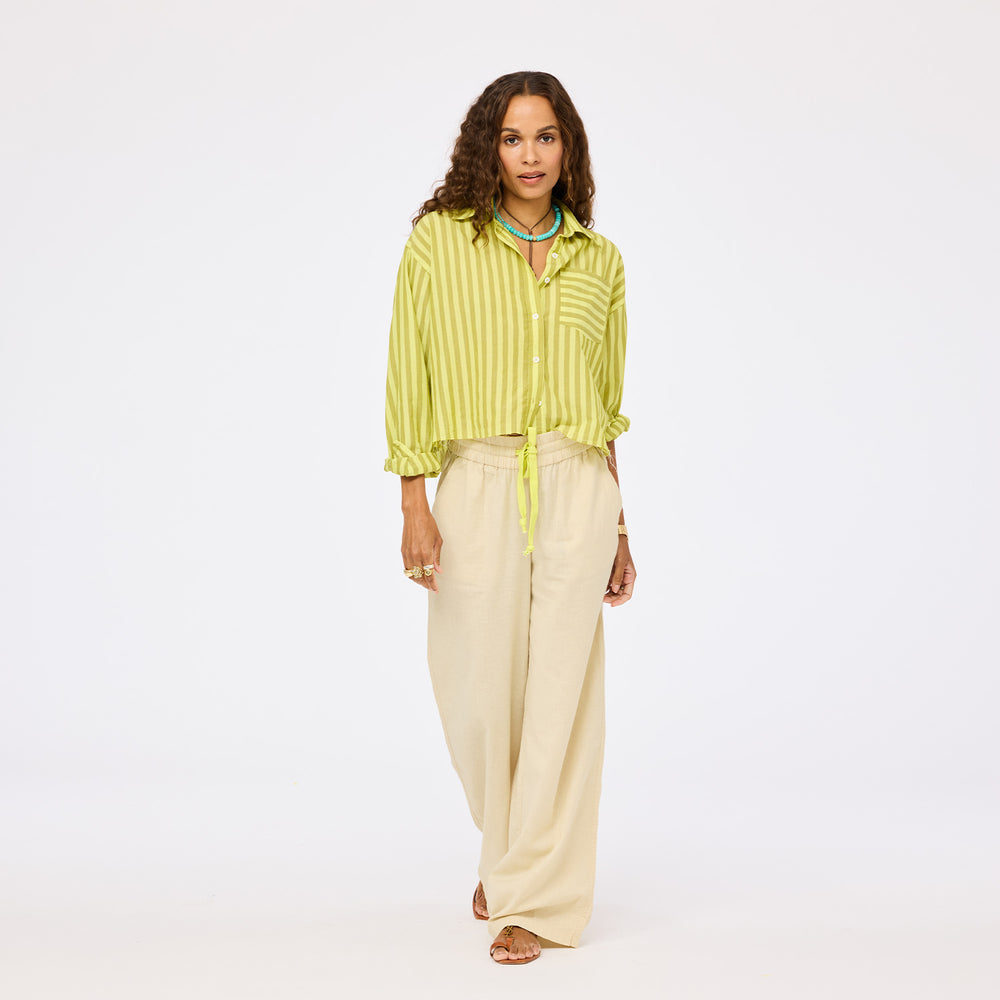 Coast sleeveless beige vest top in 100% cotton with lime green stripe shirt - Shop cute vest tops & pants by Kerri Rosenthal