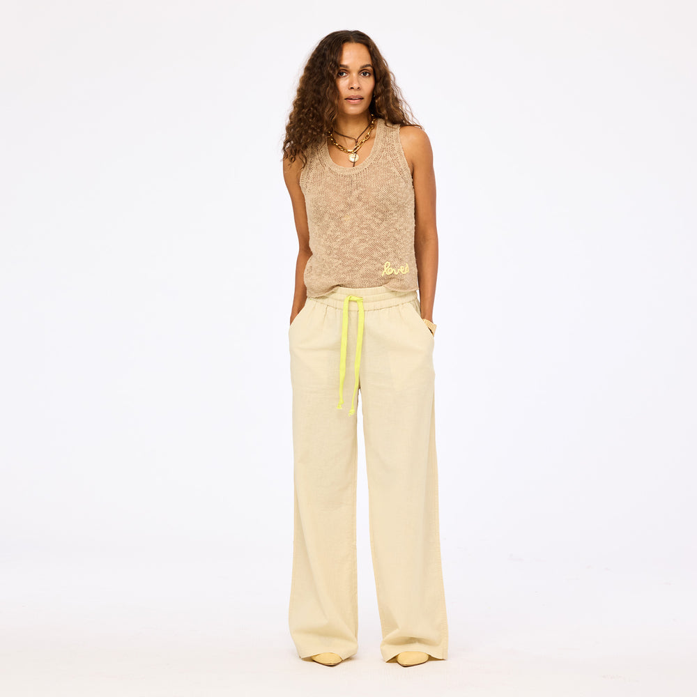 James sweater tank in beige  in 100% cotton with palazzo pants - Shop women's cute vest tops & pants by Kerri Rosenthal