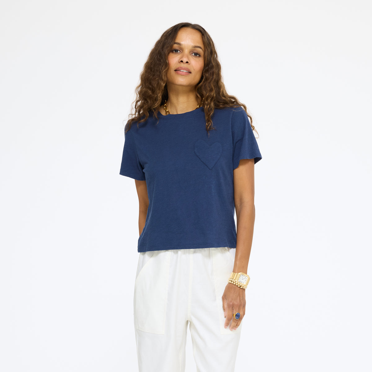 Navy Imperfect Heart Slub Tee by Kerry Rosenthal