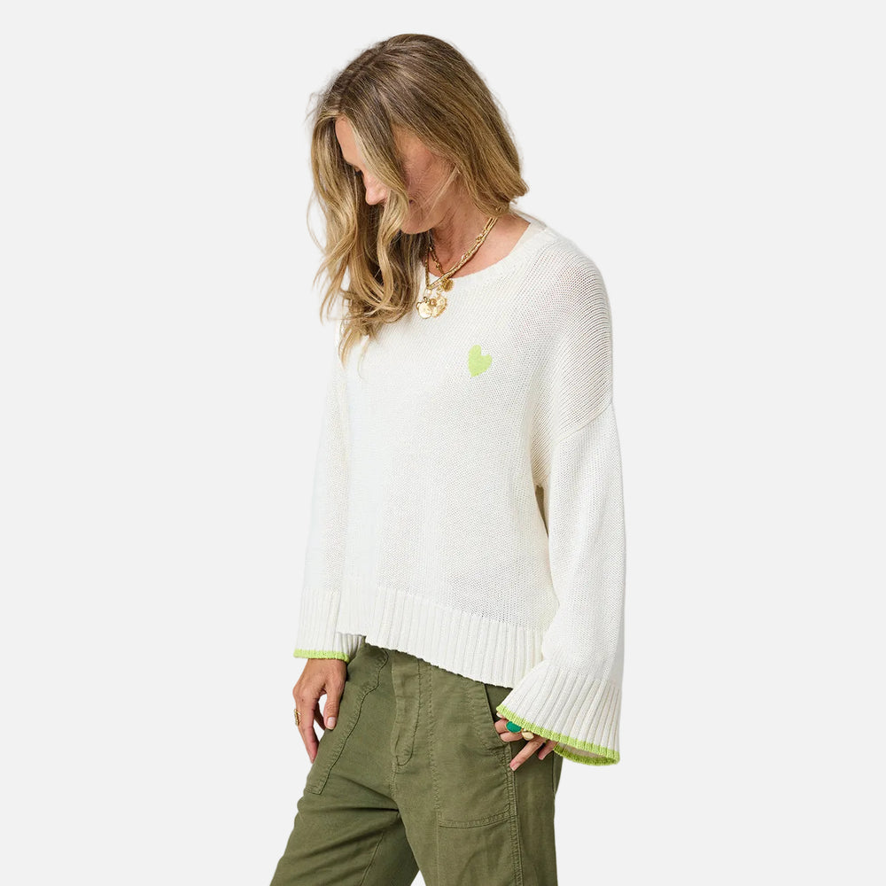 Summer white sweater pullover in silk linen blend with heart appliqué - Shop women's cute sweaters by Kerri Rosenthal