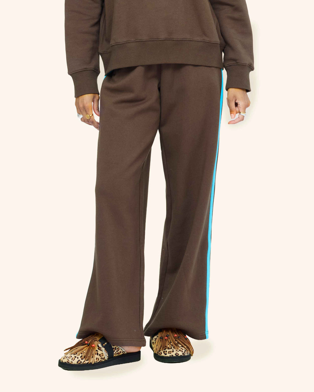  Weekend Palazzo Sweatpant wide-leg trouser with a sporty stripe down the leg.