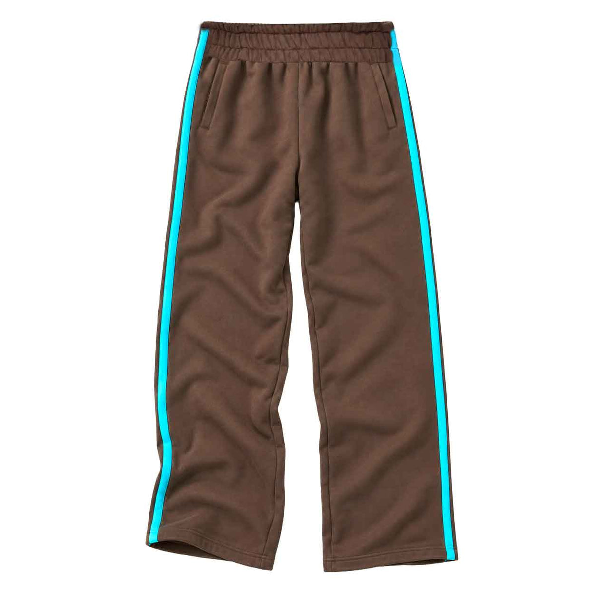 Weekend Palazzo Sweatpant wide-leg trouser with a sporty stripe down the leg, flat shot.