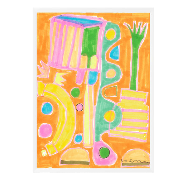 Going Bananas Art Print by Kerri Rosenthal, a colorful banana and floral still life available on archival paper, canvas, or aluminum