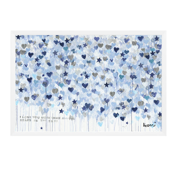 Starry Starry Love by Kerri Rosenthal — hand-painted hearts and stars in blue, navy, and grey.