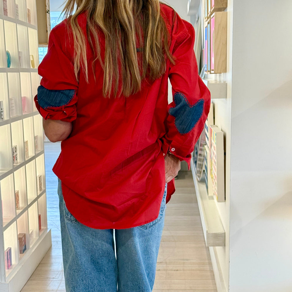 Jack button-up red cotton shirt with embroidered heart - Shop women's cute cotton shirts by Kerri Rosenthal