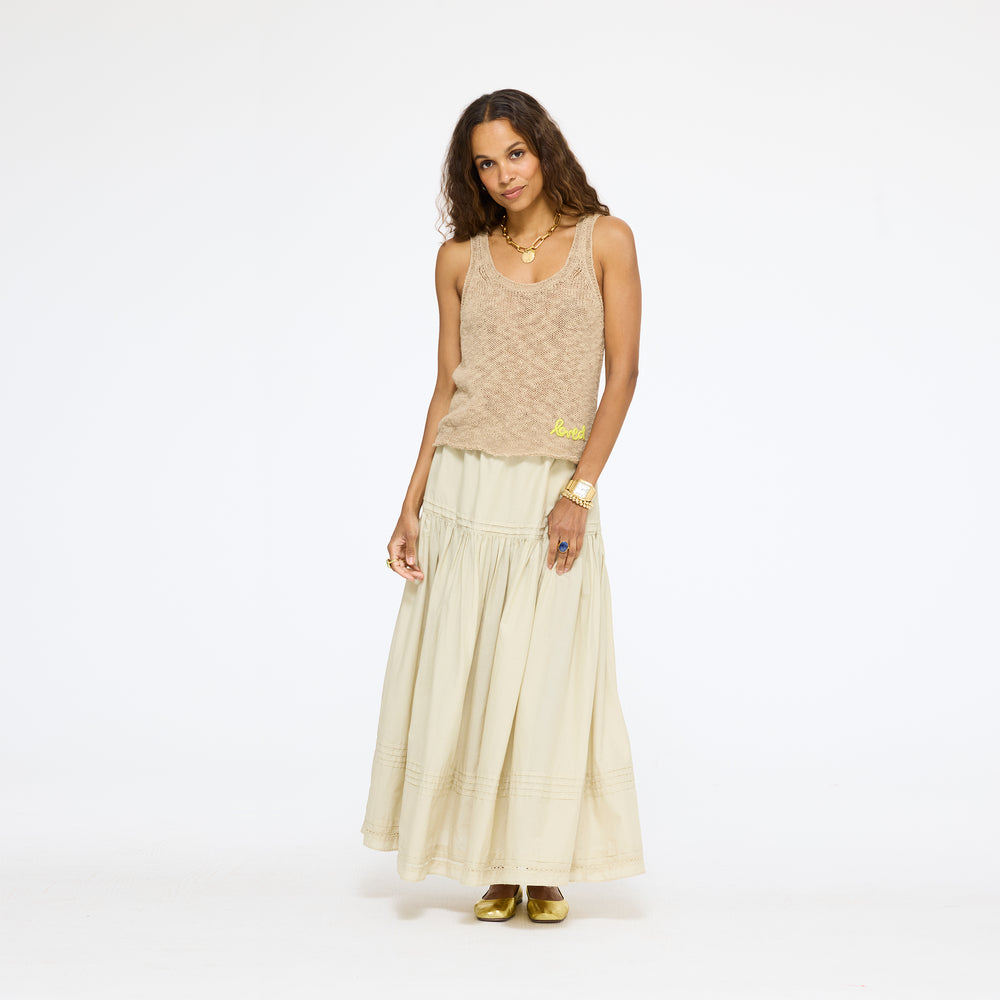 KR sleeveless beige cotton sweater tank top with long maxi skirt - Shop cute cotton tank tops by Kerri Rosenthal