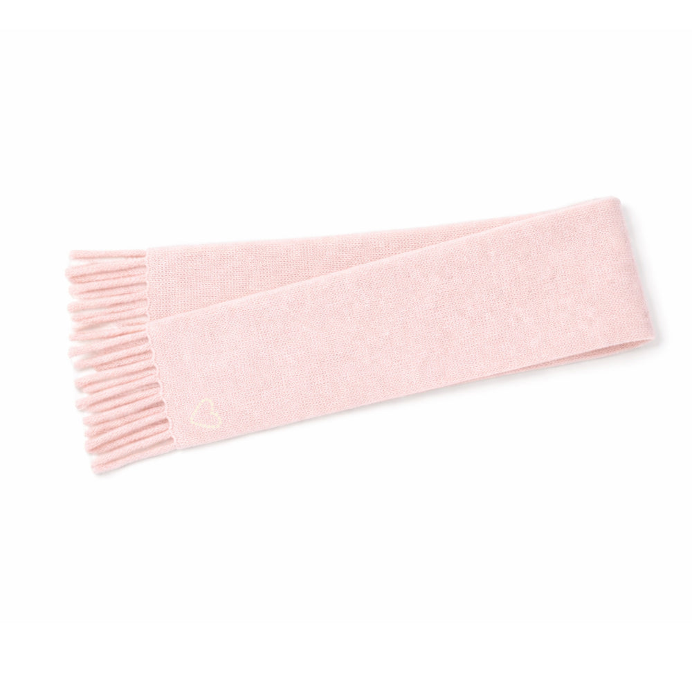 Folded flat view of the Cloud Hopping Scarf in hardly pink with fringe ends