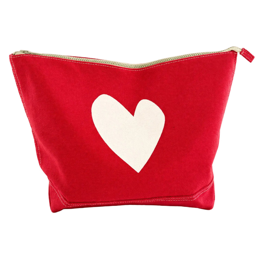 Jumbo Love Clutch in red with a large white heart and a zipper, front view