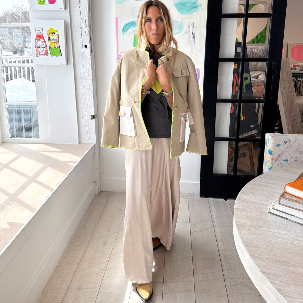 Barn beige blazer jacket in cotton blend with elbow patches - Shop womens casual blazer by Kerri Rosenthal
