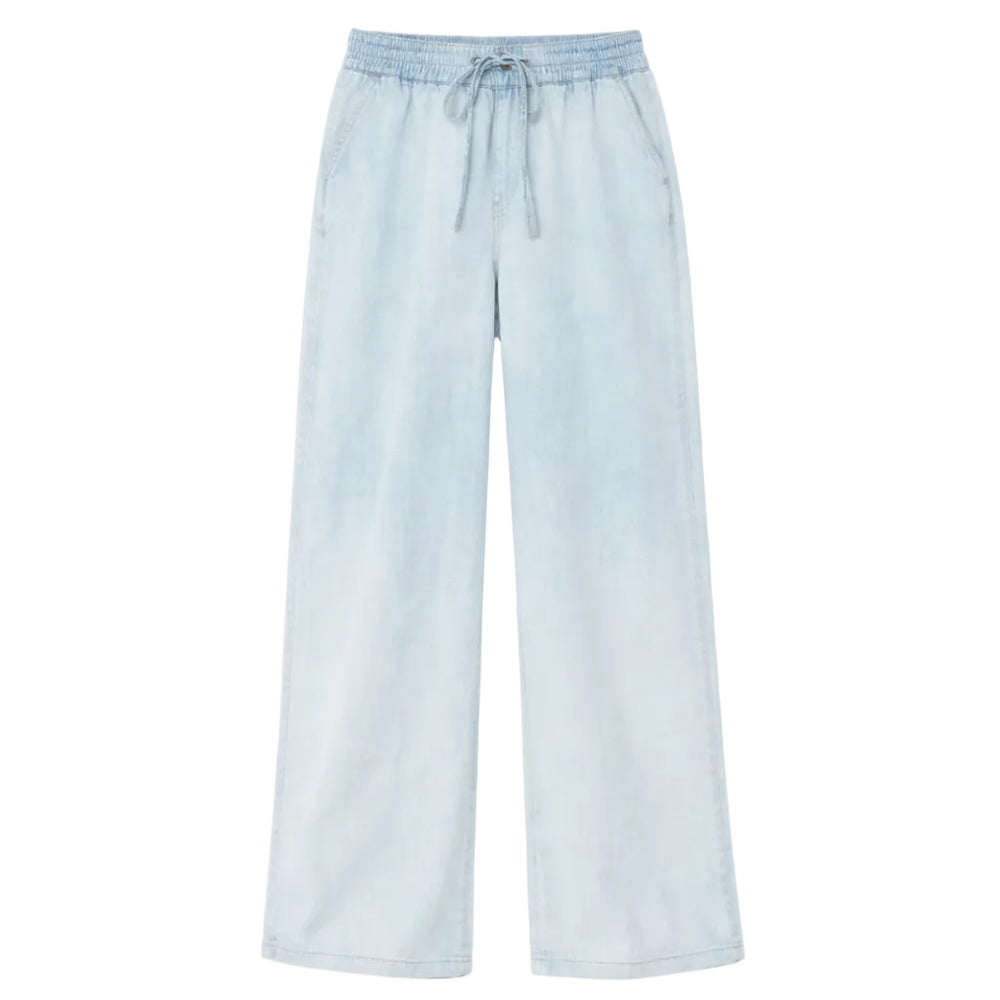 Light blue cotton wide leg pants in cotton denim with drawcord waist - Shop cute cotton palazzo pants by Kerri Rosenthal