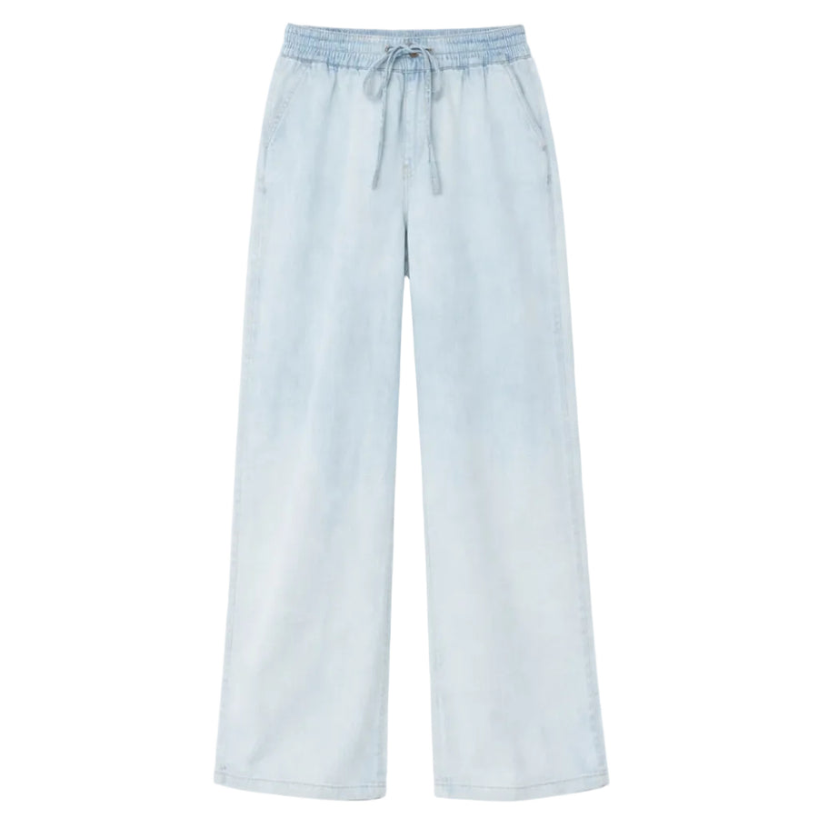 Light blue cotton wide leg pants in cotton denim with drawcord waist - Shop cute cotton palazzo pants by Kerri Rosenthal
