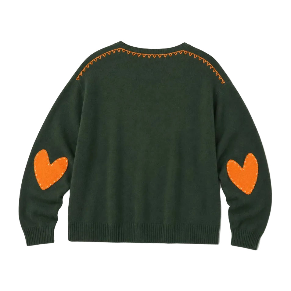 Kerri Rosenthal Frenchie On and On Sweater in washed emerald featherweight cashmere with Imperfect Heart elbows