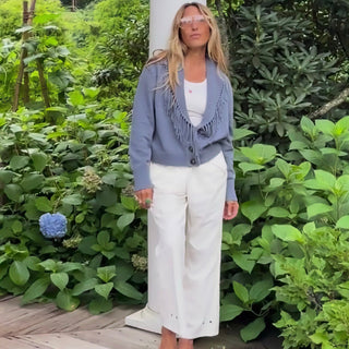 Fringe Shawl Collar Love Cardigan