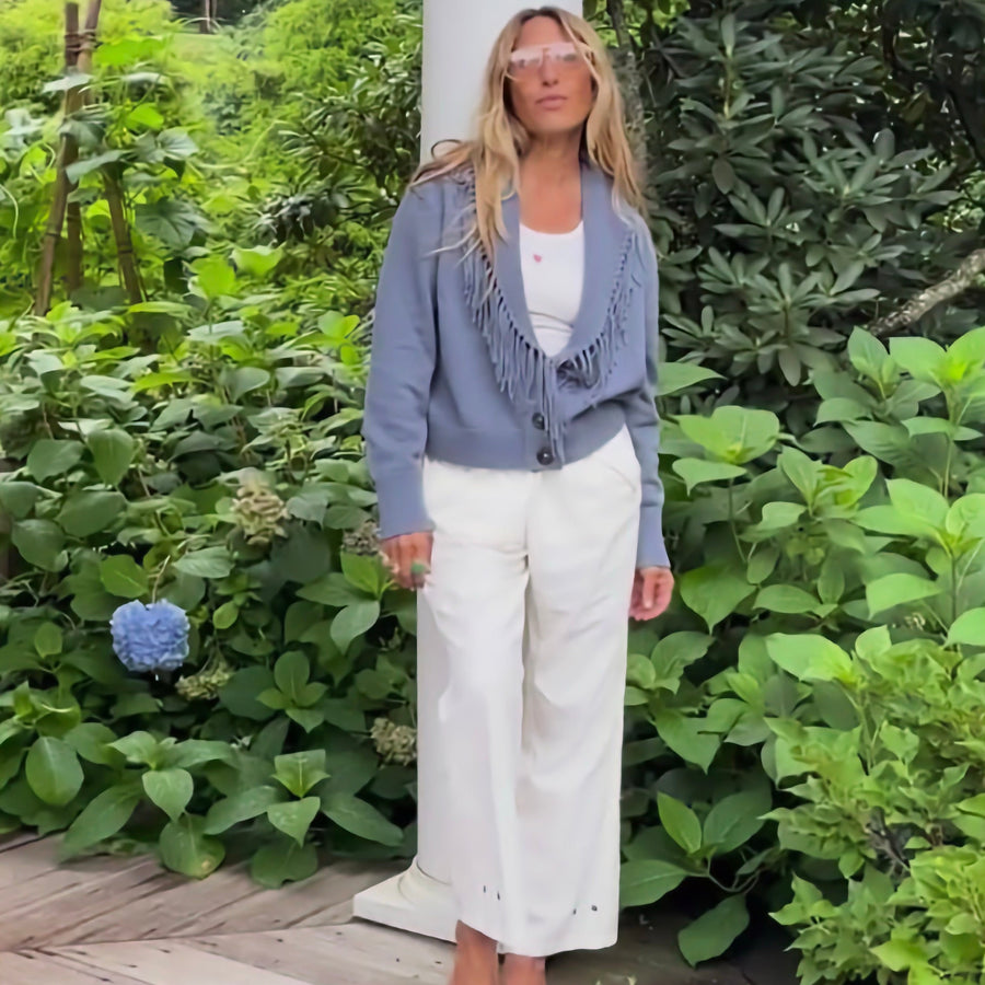 Fringe Shawl Collar Love Cardigan