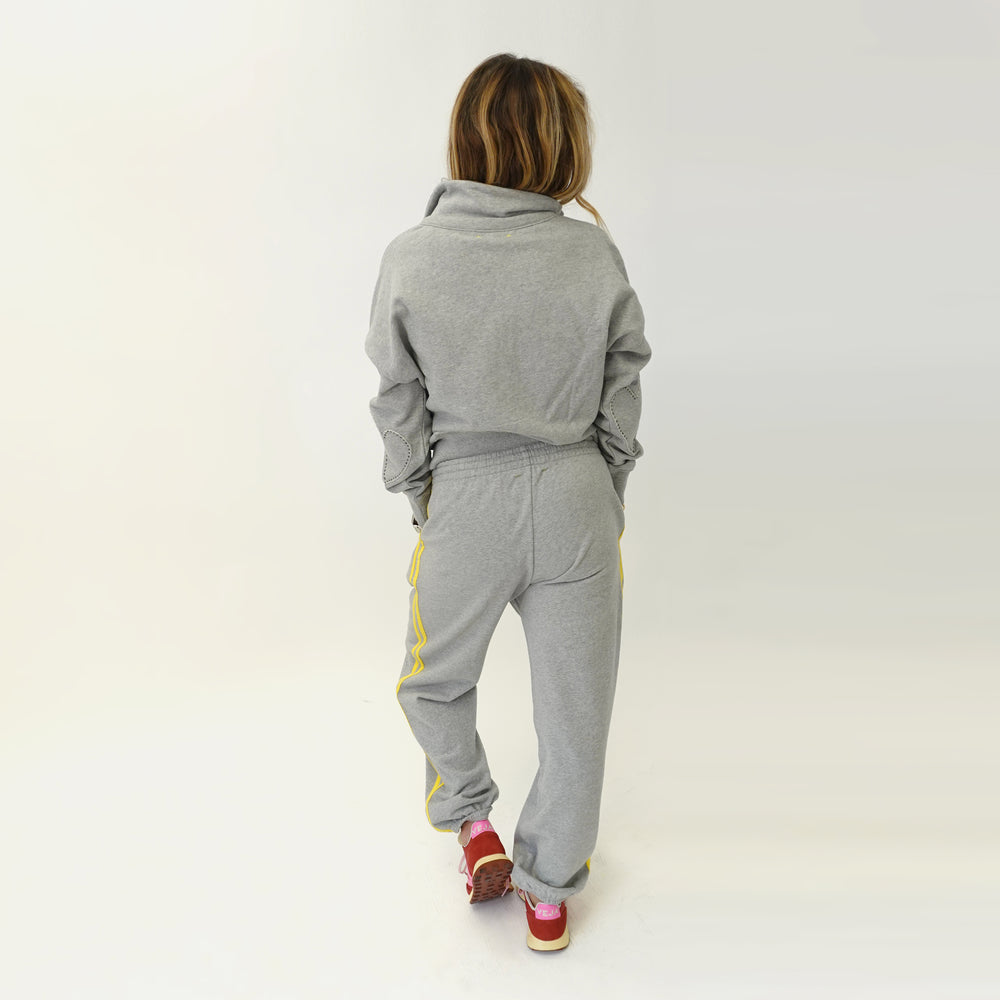 SoulCycle x KR gray color sweatshirt and gray wide leg sweatpants in 100% cotton by Kerri Rosenthal