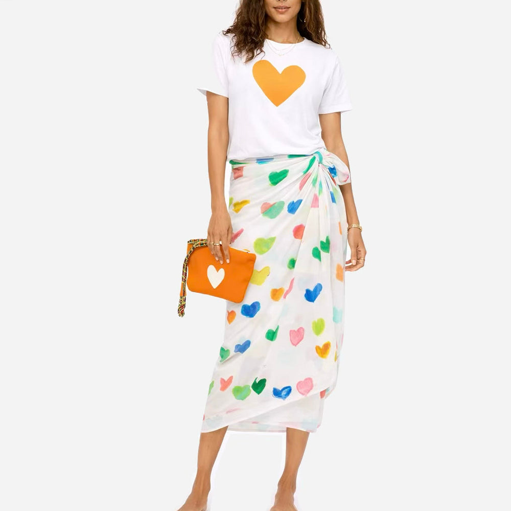 Suke Imperfect white heart t shirt in 100% cotton with sarong skirt - Shop women's cute graphic tees by Kerri Rosenthal