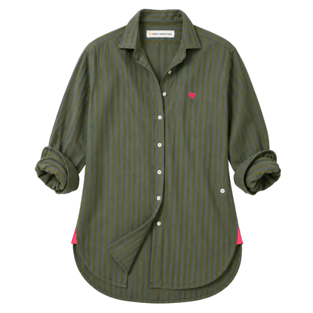Kerri Rosenthal Jack Flannel Shirt in country mist and army green cotton flannel — shop women's shirts by Kerri Rosenthal