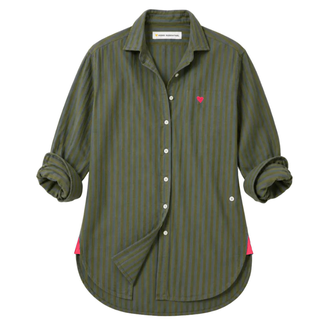 Kerri Rosenthal Jack Flannel Shirt in country mist and army green cotton flannel, flat shot