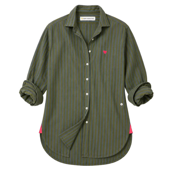 Kerri Rosenthal Jack Flannel Shirt in country mist and army green cotton flannel, flat shot