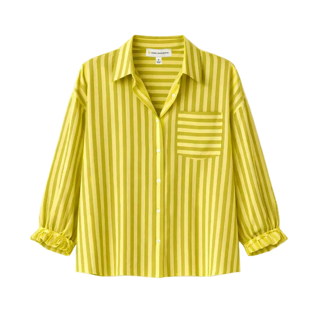 Tia faded stripe lime green shirt in cotton with button-down - Shop women's cute cotton shirts by Kerri Rosenthal