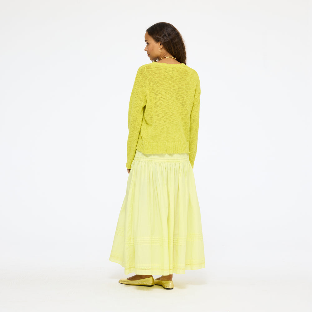 Summerland V-neck yellow sweater with lime green maxi skirt - Shop women's cute pullover sweaters by Kerri Rosenthal