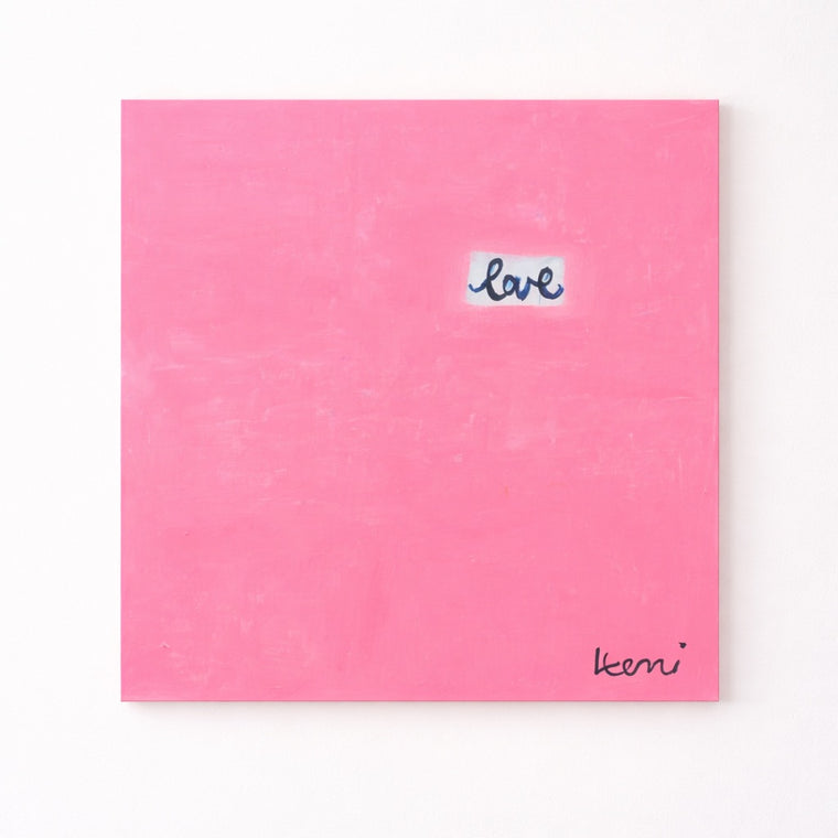 Love Rises to The Top is an original wall art painting, pink with love letter word art is a unique artwork piece by Kerri Rosenthal, alternate view
