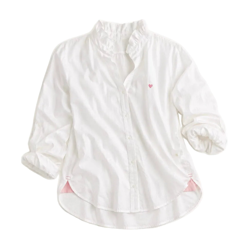 Kerri Rosenthal Mia Ruffle Shirt in white cotton with ruffle collar — shop women's shirts by Kerri Rosenthal