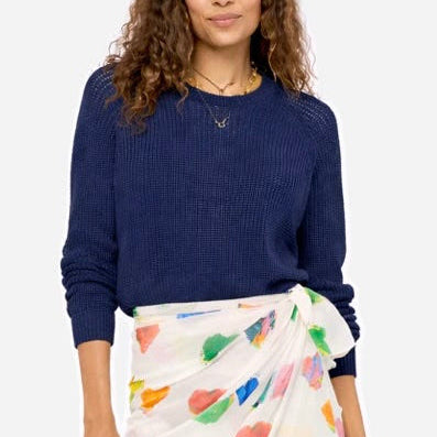 Malibu navy sweater women in 100% cotton with sarong skirt - Shop cute navy blue sweaters by Kerri Rosenthal