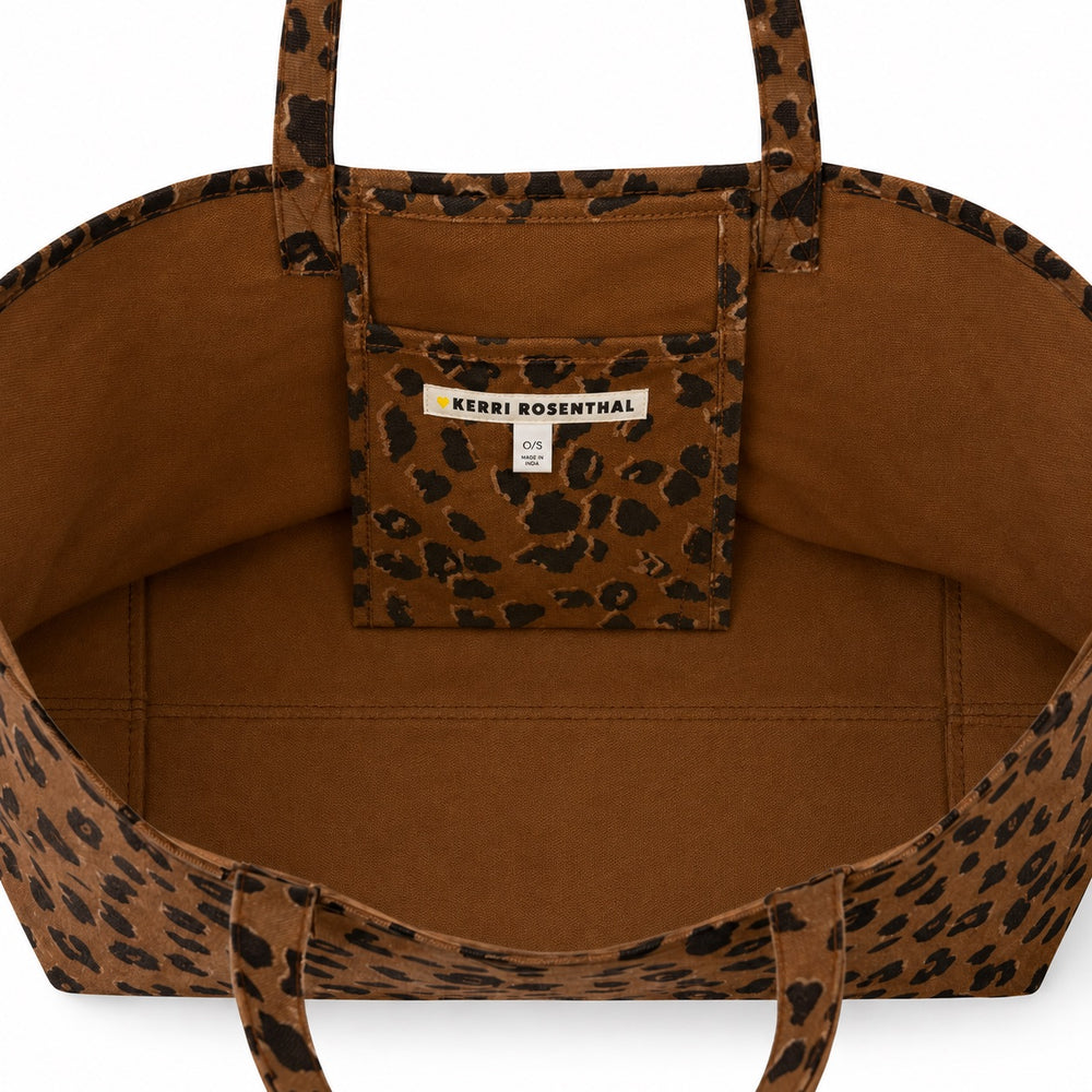 Kerri Rosenthal Nomad Tote in cheetah print cotton canvas with contrast Imperfect Heart, view 2