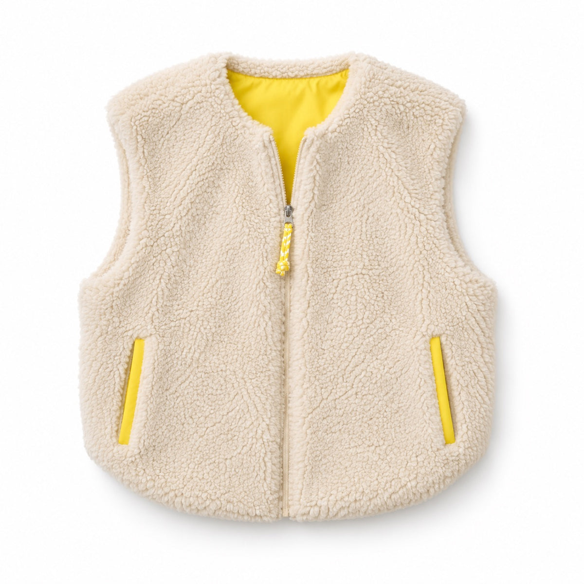 Coze Magoze Vest with yellow contrast on lining, pocket detail and zipper detail