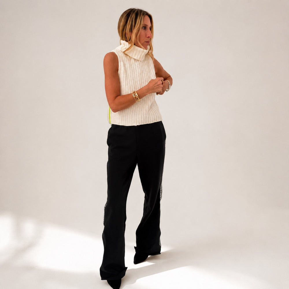 Kerri Rosenthal Shelly Sweater in natural cotton-cashmere, sleeveless turtleneck with citron seam detail, view 3