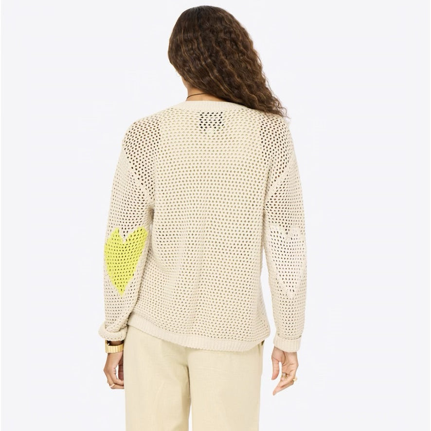 catch open stitch beige crochet sweater in 100% cotton with heart elbows - Shop women's cute sweaters by Kerri Rosenthal