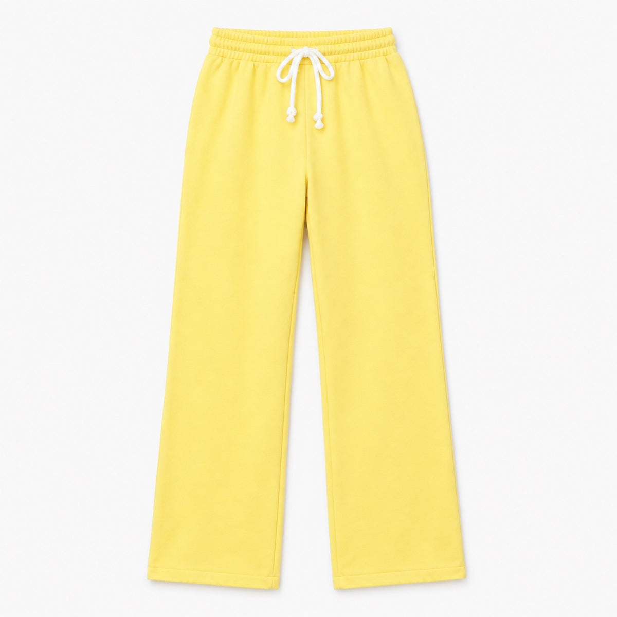 Flat view of the Weekend Barb Sweatpant in washed sunshine yellow with a drawstring waist and wide leg