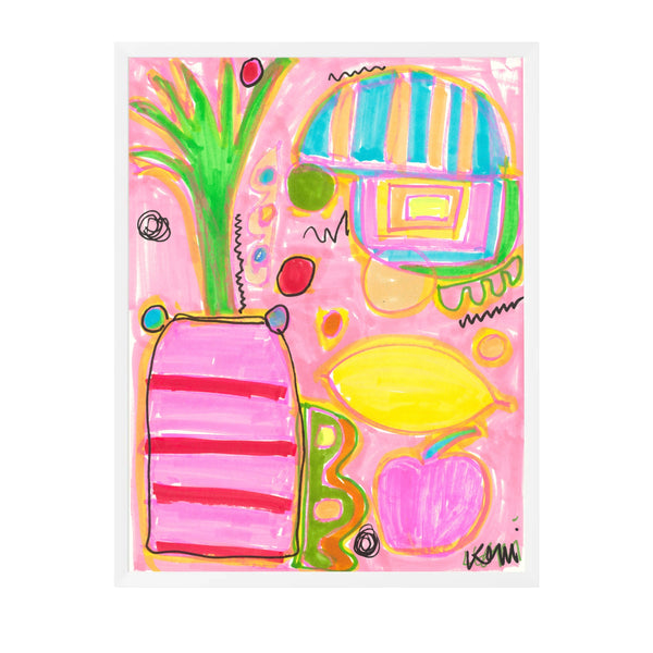Beach Bar Art Print displayed in a white frame