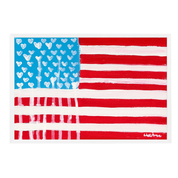 American Flag painting by Kerri Rosenthal featuring her signature Drippy Hearts motif as stars